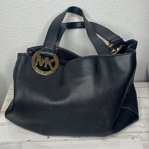 Michael Kors Fulton East West Black Pebbled Leather Tote.